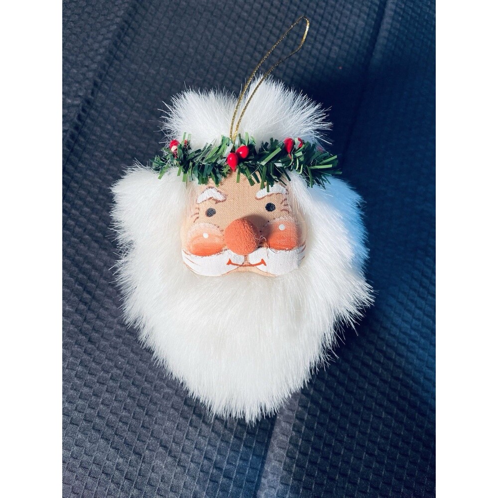 Head & fluffy beard Santa Claus Ornament shaped like lucky rabbits foot 4+"